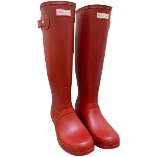 易梦玲同款红色雨靴女英国骑士靴2025新款高筒百搭时尚款外穿雨鞋