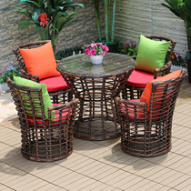 Rattan table and chairs courtyard table outdoor tea table and chair combination open-air balcony sun room table and chairs Nordic iron chair