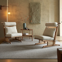 Wabi-sabi style solid wood rattan single casual backrest living room Nordic designer simple modern sofa chair small apartment