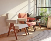 Soft leisure chair wabi-sabi style mid-century cream style retro armchair Chandigarh log B&B PJ dining chair