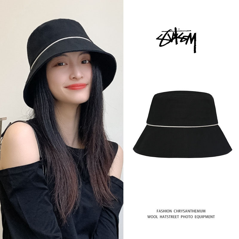 Japanese fisherman's hat women's winter black big head circumference high-end sense plain makeup artifact cover face bucket basin hat all-match