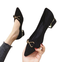 Thick heel pointed toe single shoes 2024 new style gentle evening style temperament medium heel fairy lady black high heels