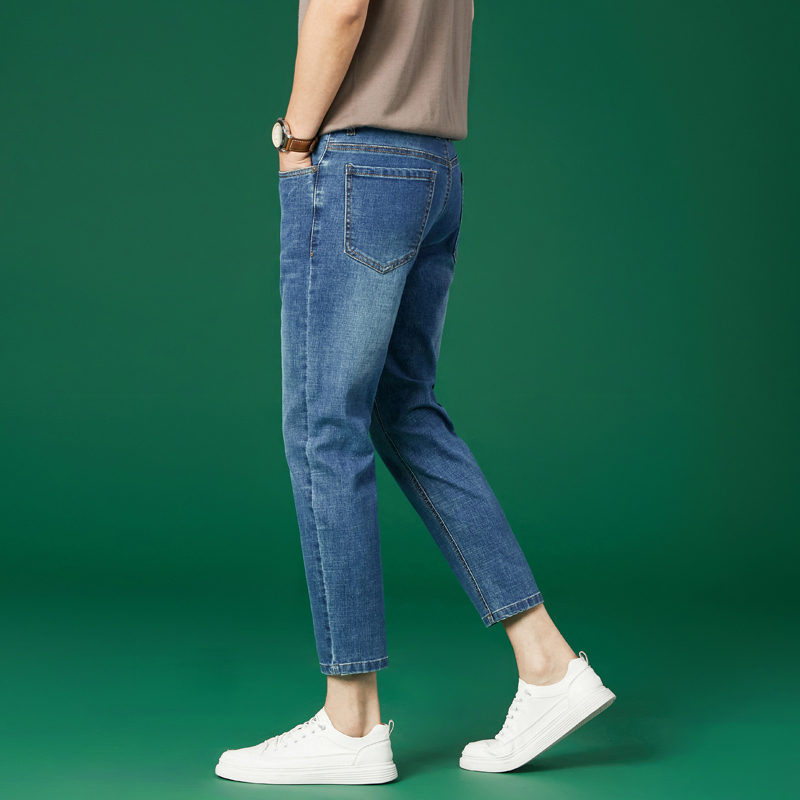 Light Luxury Nine-Point Jeans for Men, Spring and Summer Tapered Slim Fit Casual Stretch Korean Style Men's Cotton Washed Skinny Pants