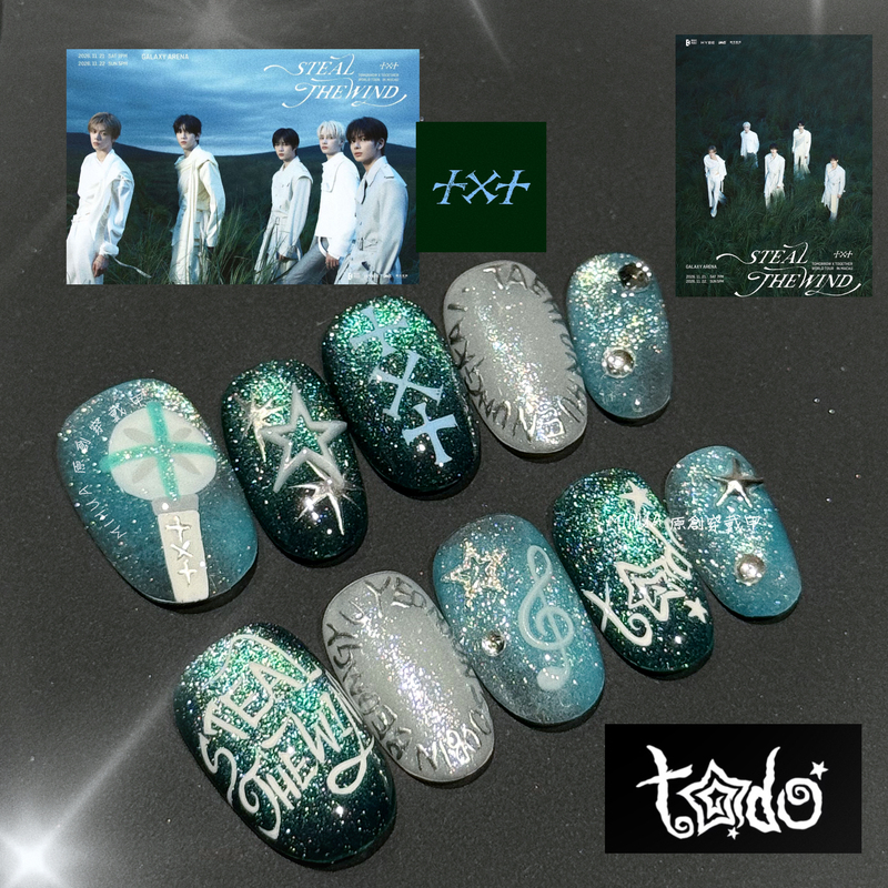 Original Txt Fifth Tour Support Nails Stealthewind Handmade Nail Art Pure Hand-Painted Super Shiny Kpop Wearable Nails Original Txt Fifth Tour Support Nails Stealthewind Handmade Nail Art Pure Hand-Painted Super Shiny Kpop Wearable Nails
