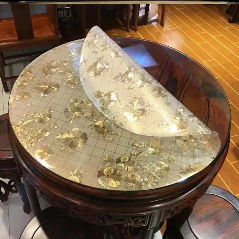 At Least Dining Mat Round Table Transparent Table Mat PVC Soft Glass Printed Desk Mat Waterproof Oil Free Wash Water Mat for Home Business