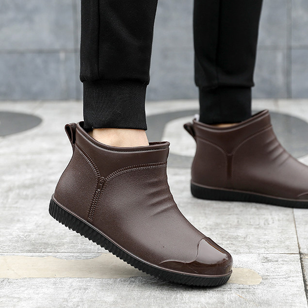 Back Force Fashion style Velvet Rain Shoes Men's Short Barrel Car Wash Water Shoes Outwear Waterproof Anti-Slip Thickening Warm Spring And Rainy Day