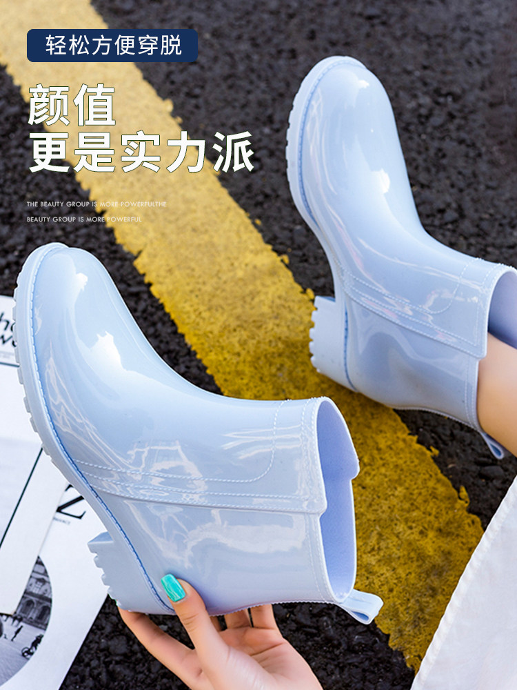 Back Force Rain Shoes Women Summer Fashion OUTSIDE WEARING SOFT BOTTOM ANTI-SLIP WATER SHOES MIDDLE CYLINDER WATERPROOF RAIN BOOTS LIGHT HIGH HEEL NEW