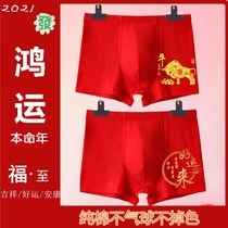 2021 New Mens Pure Cotton Briefs WEDDING CELEBRATION BIG RED YOUNG MEN MID-WAIST FLAT ANGLE FOUR CORNER PANTS