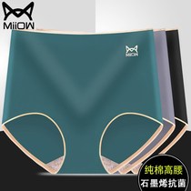 Cat person pants female pure cotton antibacterial high waist collecting belly lifting hip large code triangular shorts breathable lady full cotton graphene