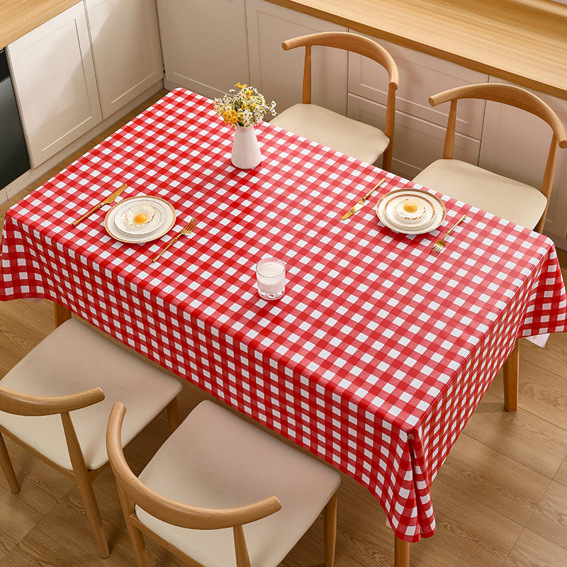 Catering Commercial Tablecloth, No-Wash, Oil-Proof, Waterproof, Heat-Resistant, Rectangular Tablecloth, Red and White Checkered Pvc, Retro and Nostalgic