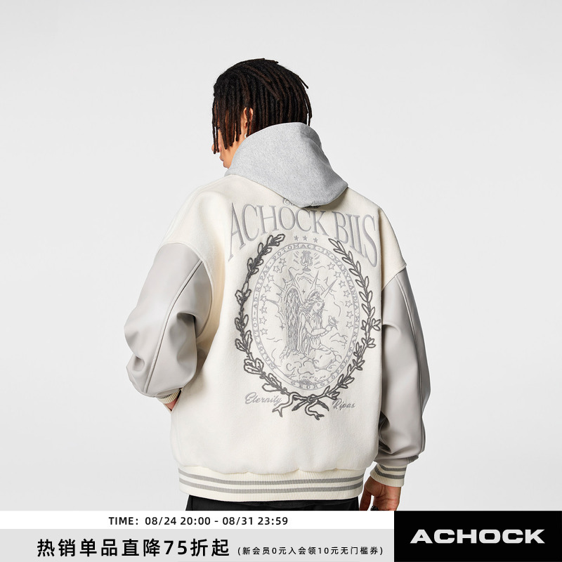 【Achock Official Store】American Street Style Baseball Jacket Unisex Trendy Brand New Flight Jacket Embroidered Coat