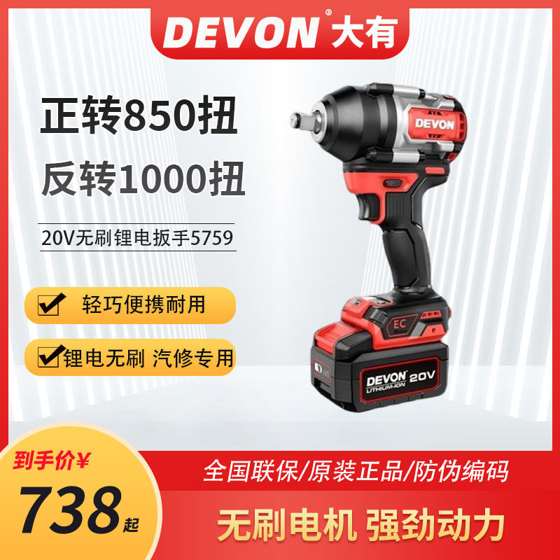 Dayou 850 Nm High-Torque Impact Wrench 5759 Lithium Battery Brushless Medium-Sized Electric Impact Wrench Powerful Auto Repair Wrench
