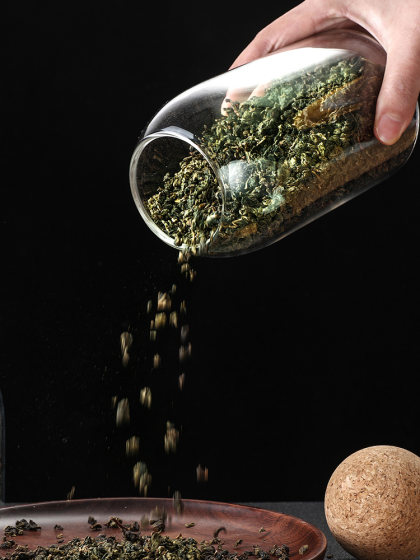 茶叶罐家用密封小茶罐收纳球塞瓶玻璃瓶空储茶罐圆形软木塞茶叶桶
