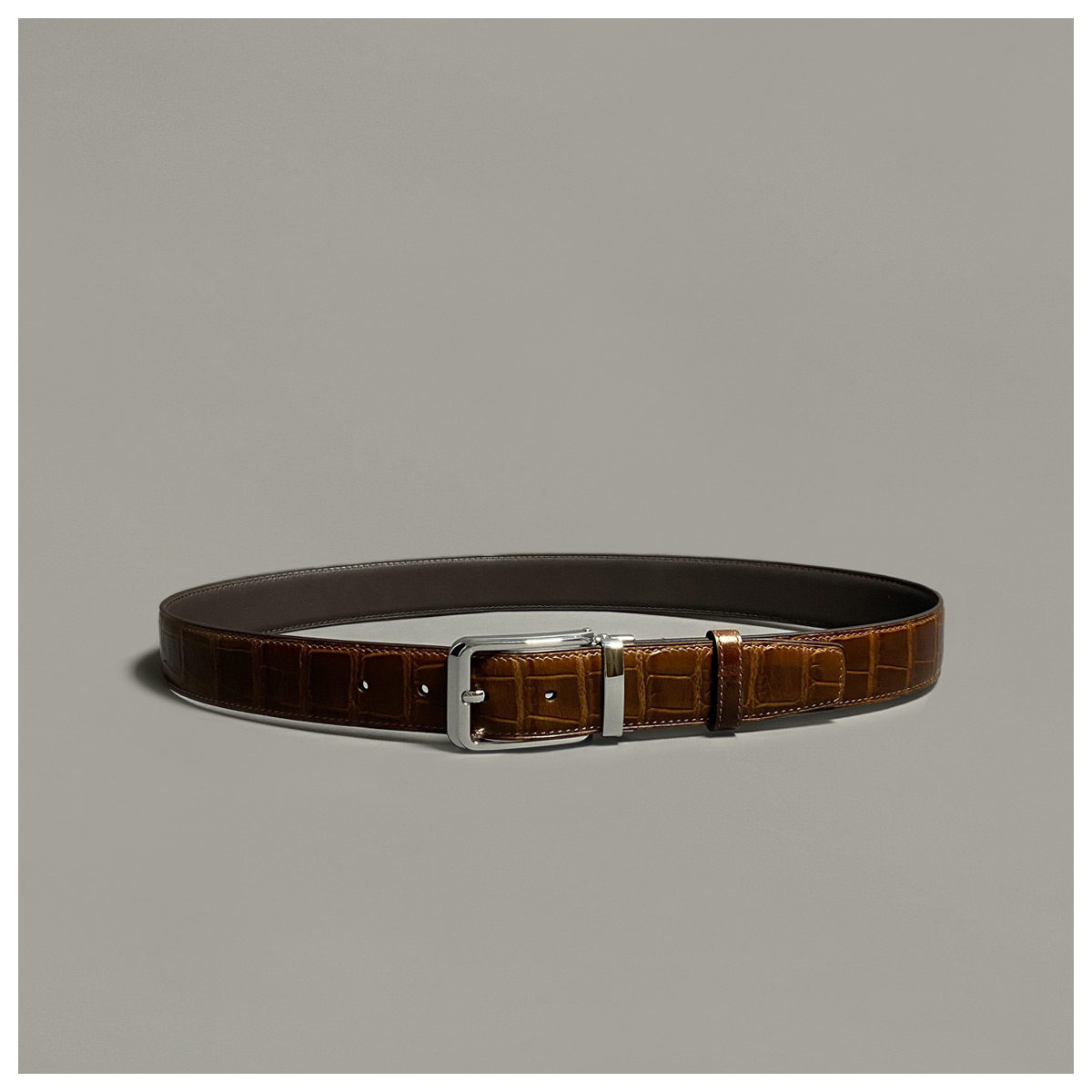 Japanese high-end men's business formal leather belt Kamakura top layer cowhide crocodile bamboo pattern pin buckle belt