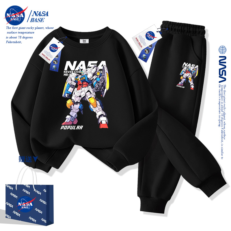 Кобрендовый костюм-свитер NASA для мальчиков плюс бархатный свитер, новинка 2025 года, осенне-зимний красивый и модный спортивный костюм-двойка для детей среднего возраста