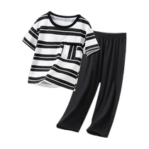 Parent-child short-sleeved suit for boys and girls in summer pure cotton thin section home clothes for a family of three baby half-sleeved air-conditioned clothes