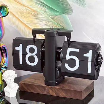 Internet-Famous Creative Retro Wooden Flip Clock Automatic Mechanical Flip Clock Walnut Wood Desk Clock Solid Wood Clock