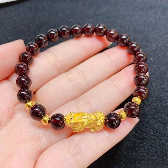 貔貅手链男女士款纯金皮丘招财黄金转运珠足金石榴石情侣手串