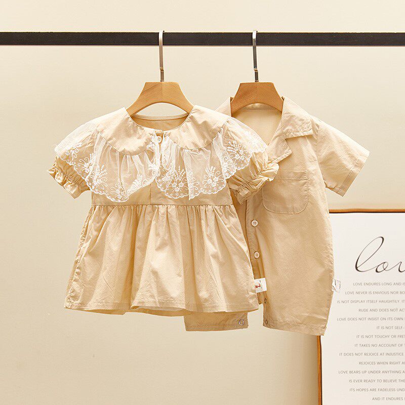 Twins baby clothing children's clothing suit dragon and phoenix summer short-sleeved men's and women's jumpsuit Western-style brothers and sisters cute