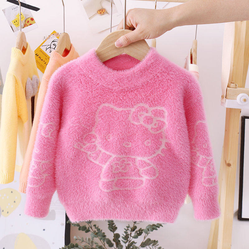 Girls sweater mink velvet padded 2021 new girls autumn and winter children imitation mink velvet Korean pullover bottoming shirt