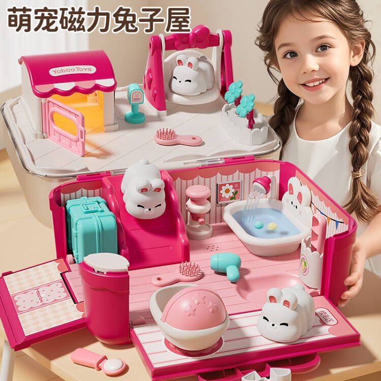 Игрушки для девочек, дети, магнитный игровой домик, девочки, принцессы, 3 кукольных домика с кроликами, 4 подарка на день рождения, 6 лет, 5 младенцев