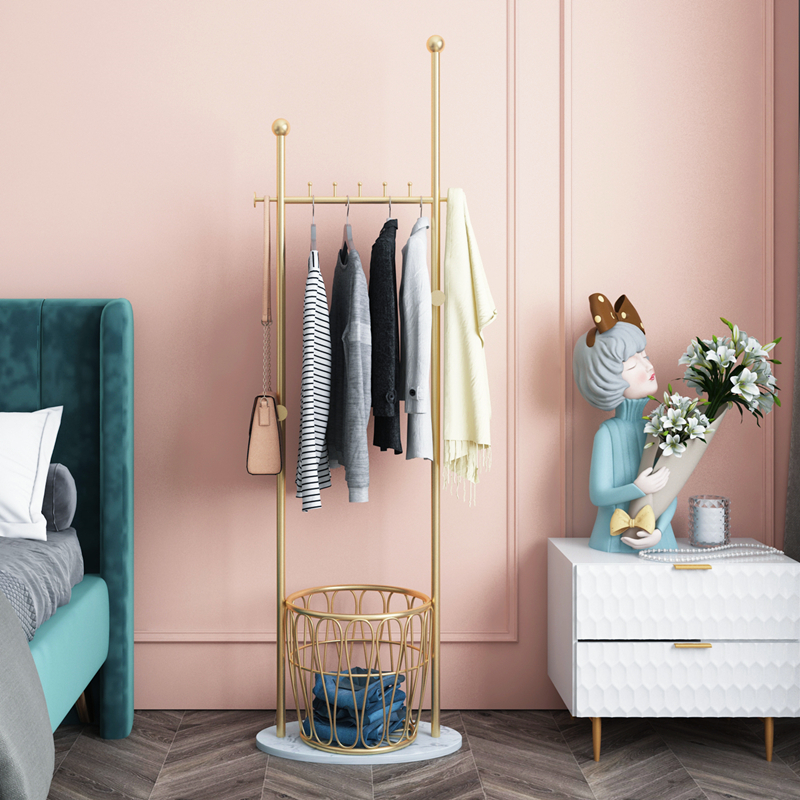 Light and luxurious iron clothes hanger floor bedroom home shelve clothes Easy clotheshorse marble hanging clothes hangers net red