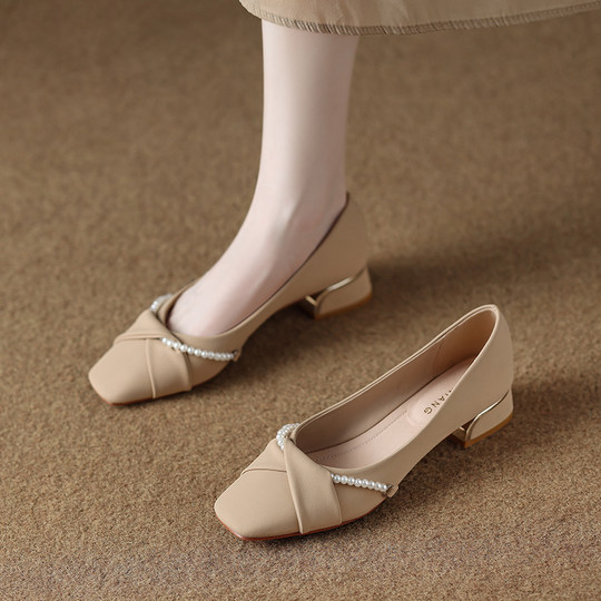 Versatile Low-Heeled Shoes with Stunning Elegance for Women, Suitable for Autumn 2025 and Summer, to Pair with Skirts, French Evening Style, Small Heels