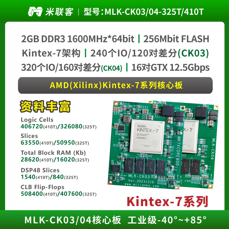 米联客MLK CK03 Kintex 7 FPGA核心板 XC7K325T开发板评估套件