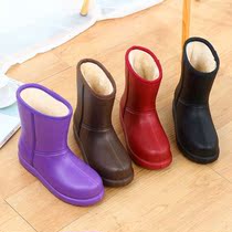 Belt Hair Rain Boots Non-slip Warm Waterproof Shoes EVA Integrated Car Wash Kitchen Water Boots Midcylinder Tampon Shoes Cover Shoes Women