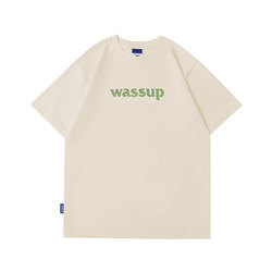 WASSUP ເສື້ອທີເຊີດແຂນສັ້ນຂອງແມ່ຍິງ ins ຝ້າຍບໍລິສຸດ summer loose half-sleeved 2024 ຄູ່ຜົວເມຍອາເມລິກາໃຫມ່ໃສ່ບ່າເທິງ