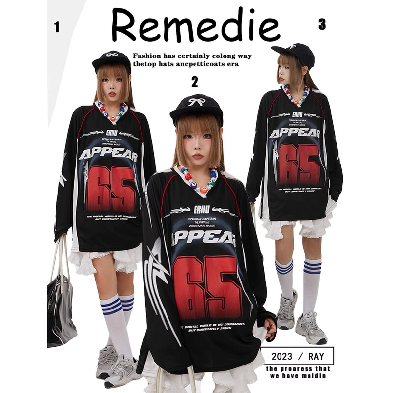 Remedie American Ice Hockey Jersey No. 65 Original Retro Rugby Jersey V-Neck Couple's National Trend Long-Sleeve T-Shirt Sweatshirt