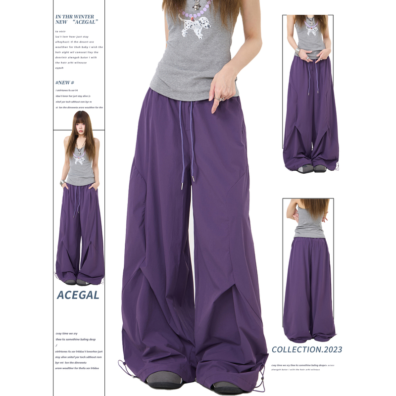 Remedie Purple Casual Pants for Women, Cool Outdoor Sports Pants, Hiking Wide-Leg Pants, Jazz Dance Paratrooper Pants