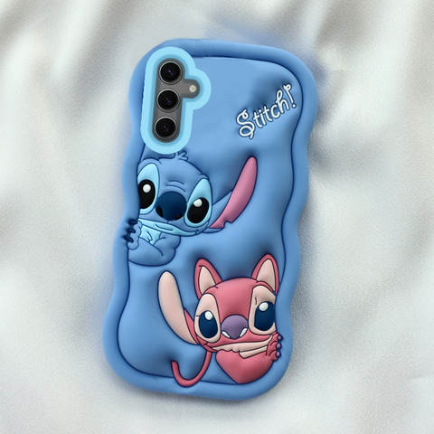 Stitch & Angel 3D Cartoon Silicone : Pastel Blue Samsung Phone Case