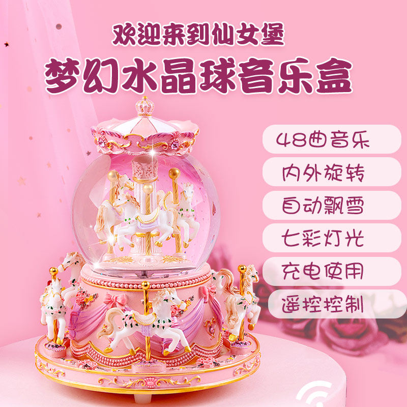 Rotating Trojan Music Eight-soundbox Water Crystal Ball Children Birthday Gifts Girls Girl Girl Little Girl Sky City-Taobao