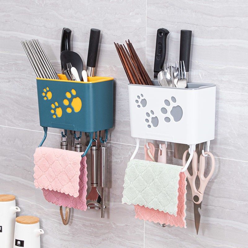 Kitchen chopstick cage wall-mounted shelve shelf free of punch containing box cutlery cylinder drain rack multifunctional household chopsticks barrel