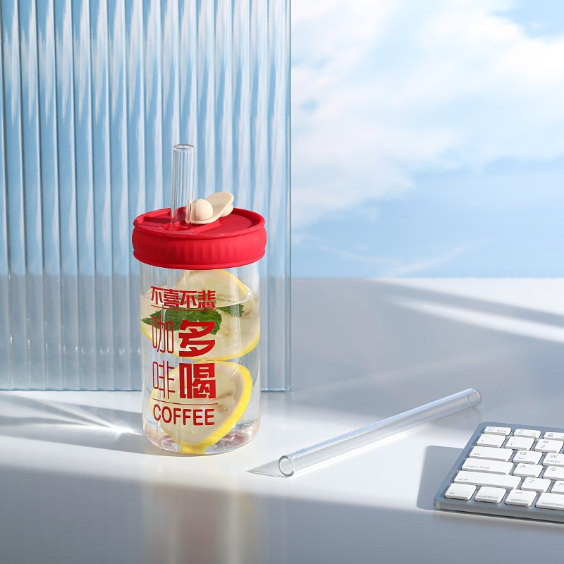 Glass straw water glass female new 2023 high face value portable student coffee juice high temperature resistant water glass sub 1562-Taobao