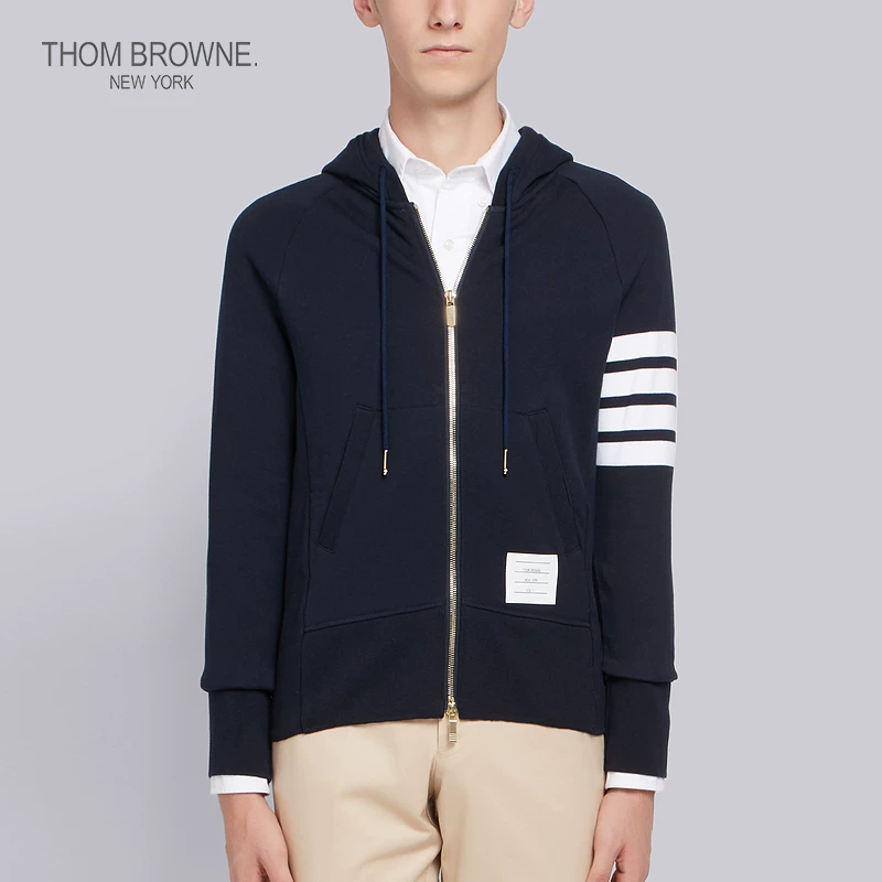 [Безпроцентная рассрочка на 6 выпусков] Мужская худи-толстовка THOM BROWNE с четырехполосной хлопковой тканью, молнией и завязками
