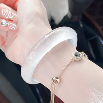 High ice transparent gold silk jade bracelet for women wide strip tire white ice same style gem light small light bulb womens model