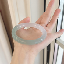 High ice agate bracelet half mountain half water oily cyan lychee jelly chalcedony beauty strips fat round strips jade bracelet