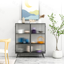 Long Iridescent Glass Dining Side Cabinet New Iron Art Light Extravagant Small Cabinet Narrow Type Containing Cabinet Living-room Leaning Against Wall Tea Water Cabinet Bowls Cabinet