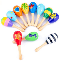 Wooden small sand hammer maracas Wooden cartoon sand hammer Useful early education toys for infants and young children