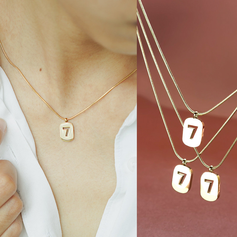 Necklace female titanium steel does not fall cold and light luxury temperament chain 7 word pendant antique sweater chain