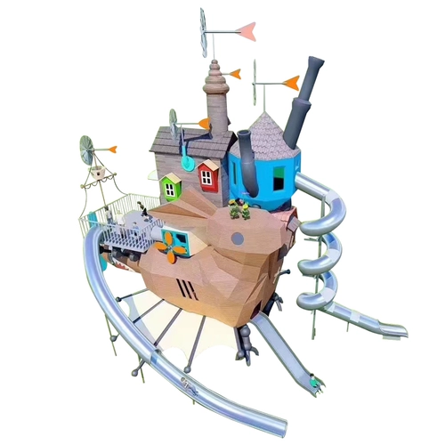 Крупная масштабная слайд из нержавеющей стали на открытом воздухе.