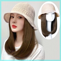 Wig female short hair hat wig one spring and summer net red sunscreen braided fisherman hat short hair wave head full head