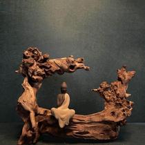 Natural gold silk red sunken wood fish straw cylinder made of scenery tree root carving art tea table Xuanguan Decorative Pendulum non-cuckoo root Purple Grapefruit