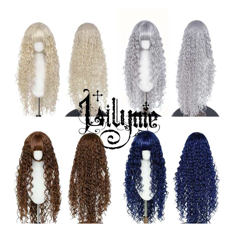 Visual Style Gothic Lolita Silver-White V-Style Wig Vintage Wet-Look Curly Hair 90cm [Millennial Songstress Four Colors]
