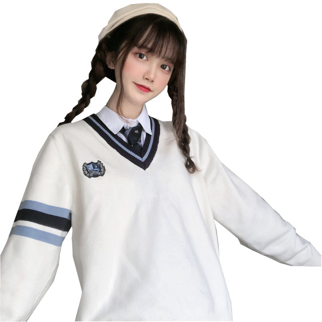 Beilin Star Original JK Uniform Japanese Embroidered Sweater Pullover Versatile Intercolor Knitted Sweater