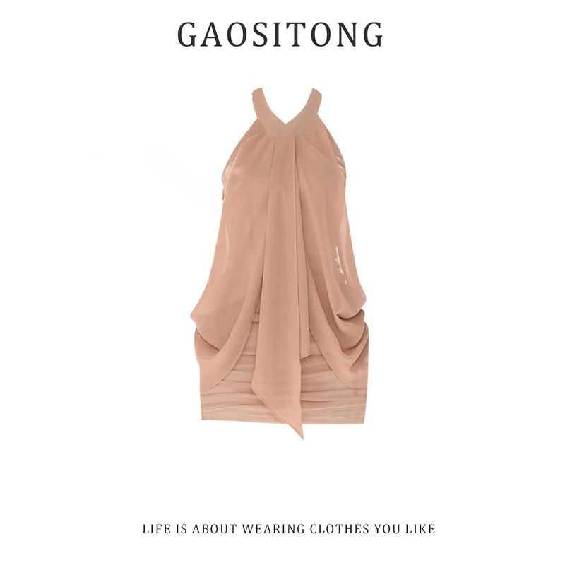 In Stock! Gaositong Sexy Halter Neck Dress for Women 2026 Summer Pure Desire Style Slim Fit Bodycon Dress