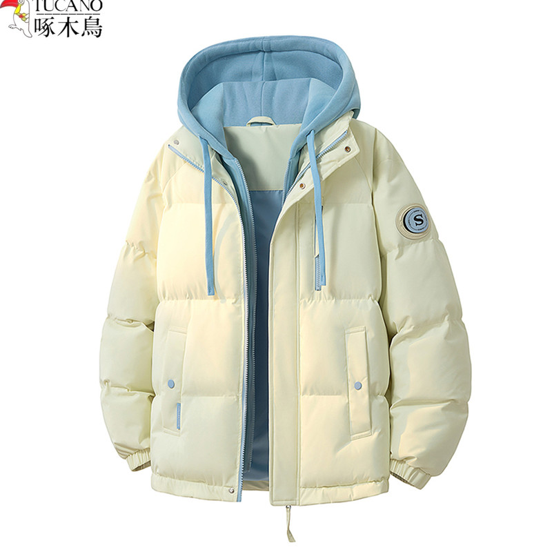 Woodpecker American-Style Fake Two-Piece Hooded down Cotton Coat for Women, Petite Students, New Winter Warm Cotton Jacket