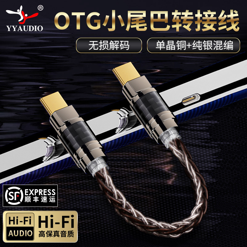 Otg Adapter Type-C to Type-C Adapter Cable Headphone Amplifier Sound Card Decoder Data Cable Pure Copper Silver Audio Cable